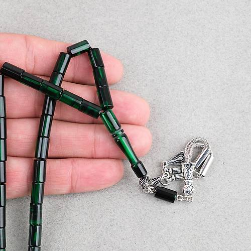 S�kma Kehribar Kesme Kesim Alpaka P�sk�ll� 6x10mm Tesbih