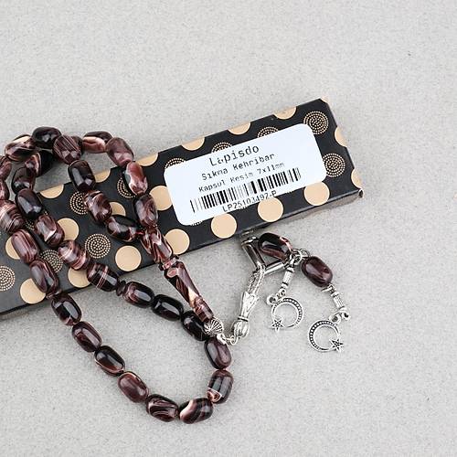 S�kma Kehribar Kaps�l Kesim Alpaka P�sk�ll� 7x11mm Tesbih