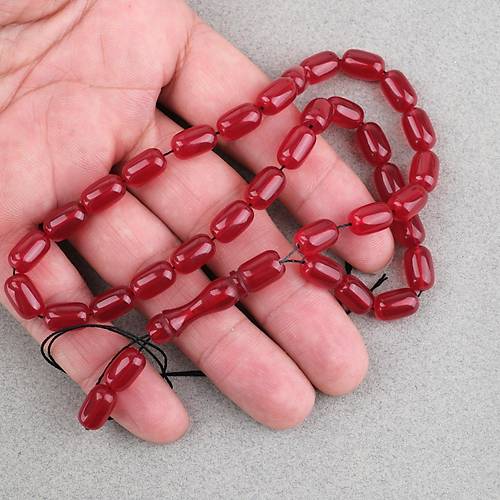 S�kma Kehribar Kaps�l Kesim 7x11mm Tesbih P�sk�ls�z K�rm�z�