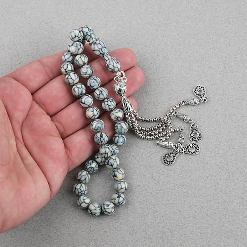 Fransz Galalit Alpaka Pskll Kre Kesim 9mm Tesbih - Ak Gri