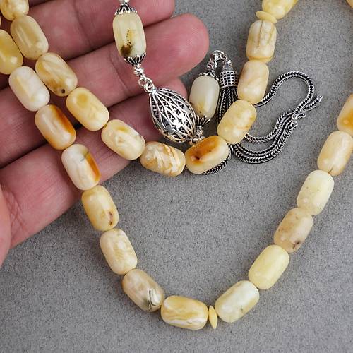 Rus Kaya Damla Kehribar 925Ayar G�m�� P�sk�l Kaps�l Kesim 8x13mm Tesbih