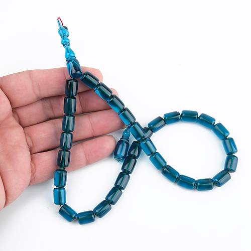 Katalin �ubuk Dinlenmi� Usta ��i �mzal� Kaps�l Kesim 8x11.5mm Tesbih - Mavi