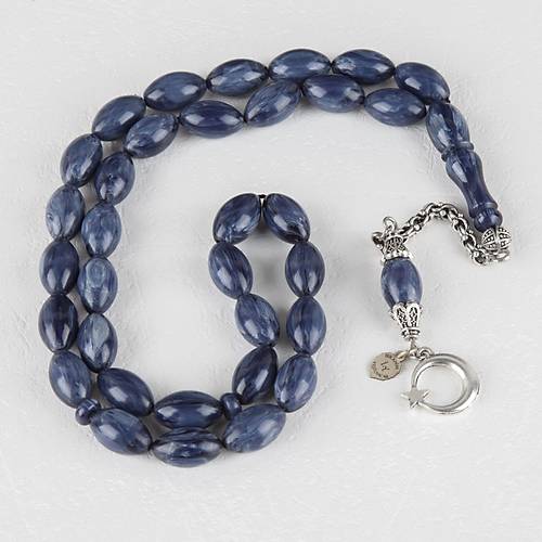 Sedefli S�kma Kehribar Alpaka P�sk�l Arpa Kesim 8.5x14mm - Parlement Mavi - �brahim Ye�ilnacar Usta ��i