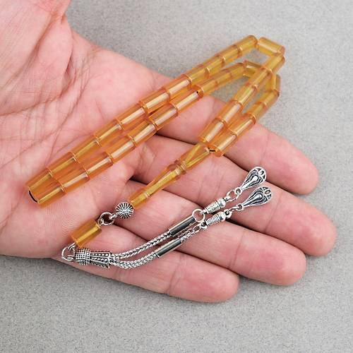 S�kma Kehribar Kesme Kesim Alpaka P�sk�ll� 6x10mm Tesbih