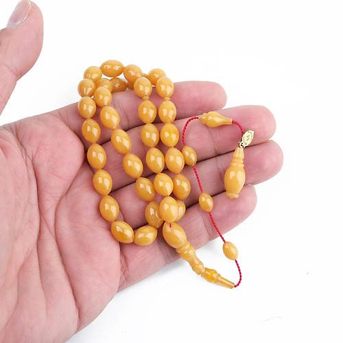 Kadim Katalin Eski Zil Kulpu Obje Usta ��i �mzal� Beyzi Kesim 7x10.5mm Tesbih -Sar�