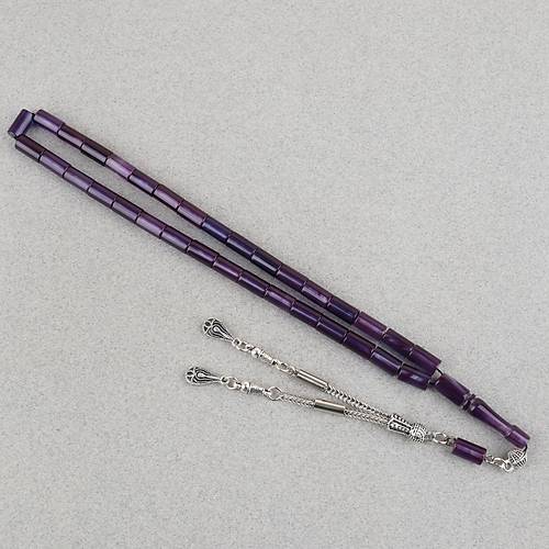 S�kma Kehribar Kesme Kesim Alpaka P�sk�ll� 6x10mm Tesbih