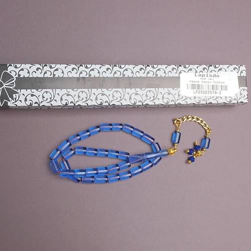 U�ak Cam� Kesme Kesim 7x10mm Alt�n Renk P�sk�ll� Tesbih �effaf Mavi