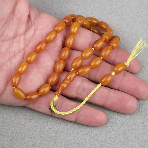 Omari S�kma Kehribar Beyzi Kesim Sistemli 7.5x12mm Tesbih