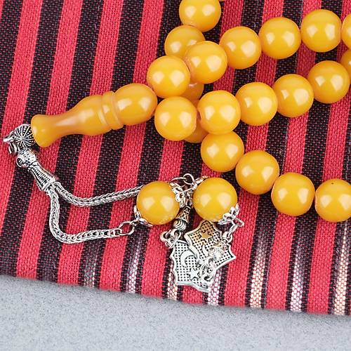 S�kma Kehribar Alpaka P�sk�ll� K�re Kesim 11mm Tesbih