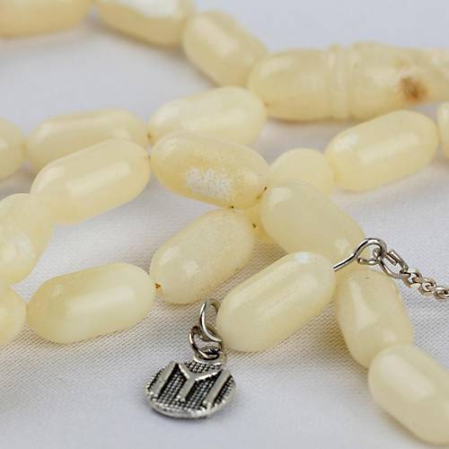 Rus Kaya Damla Kehribar 925Ayar G�m�� P�sk�l Arpa Kesim Kesim 6x12mm Tesbih