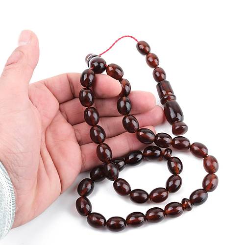 Sumatra Kaya Damla Kehribar Beyzi Kesim 11x14mm Tesbih