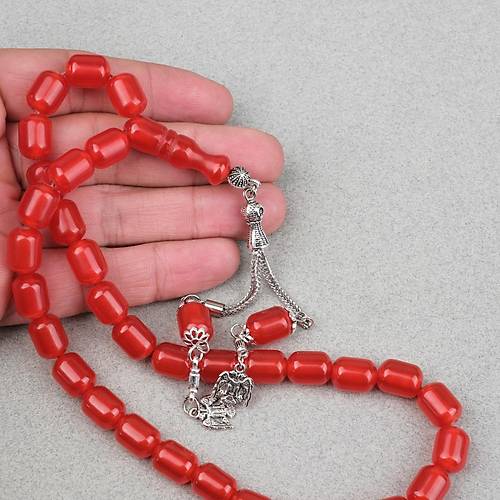 S�kma Kehribar Alpaka P�sk�ll� Kaps�l Kesim 9x12mm Tesbih - Portakal