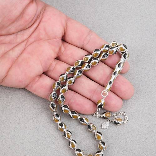 G�m�� Kaplama Kafesli Mine Beyzi 7x9mm Tesbih -Siyah Sar�