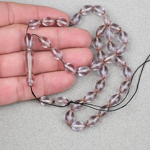 Ate� Kehribar Beyzi Kesim 7x11mm Tesbih- �effaf Gri