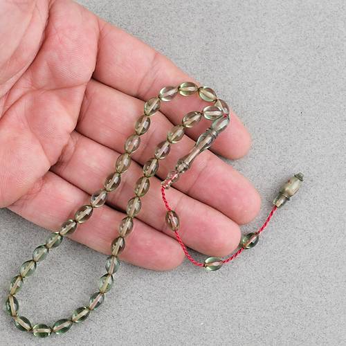 S�kma Kehribar Beyzi Kesim Sistemli Bilek Boy 5x8mm Tesbih Su Ye�ili