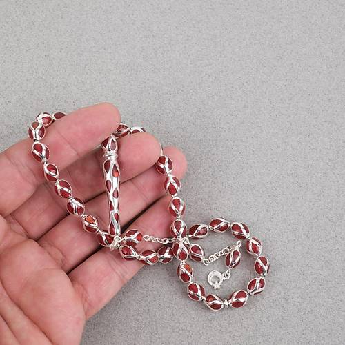 G�m�� Kaplama Kafesli Mine Beyzi 7x9mm Tesbih - K�rm�z�