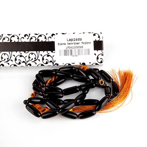 S�kma Kehribar Uzun Arpa Kesim 6.5x18mm Tesbih - Siyah