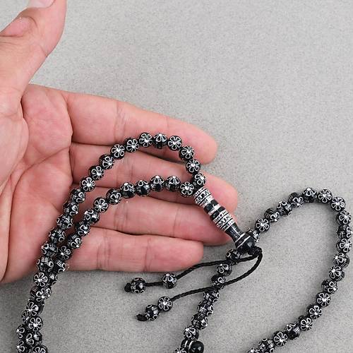 Hac Umre Hediyelik Ta�l� 99luk 7mm Tesbih - Siyah