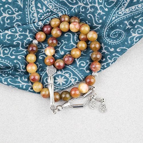 Akik Ta�� K�re Kesim Alpaka P�sk�ll� 10mm Tesbih