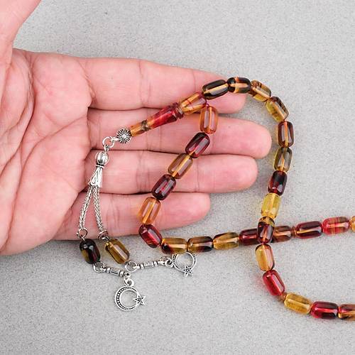 S�kma Kehribar Kaps�l Kesim Alpaka P�sk�ll� 7x11mm Tesbih