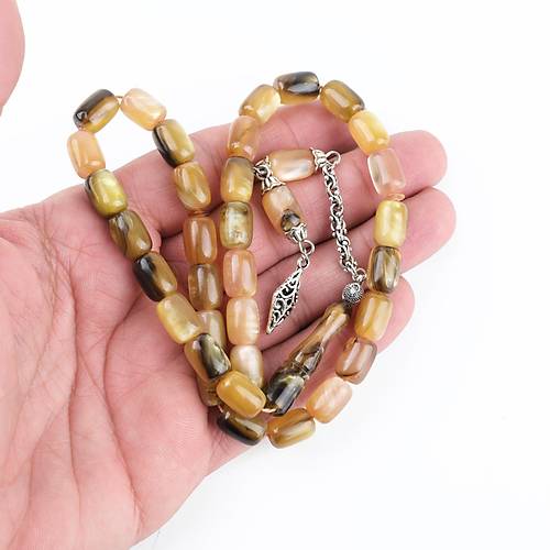 Skma Kehribar Sedefli Alpaka Pskl Kapsl Kesim 8x11.5mm Tesbih