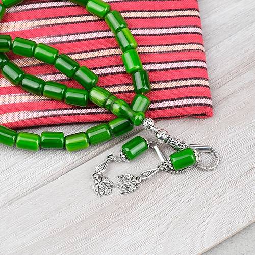 Katalin �ubuk Alpaka P�sk�ll� Kaps�l Kesim 9x13mm Tesbih - Ye�il