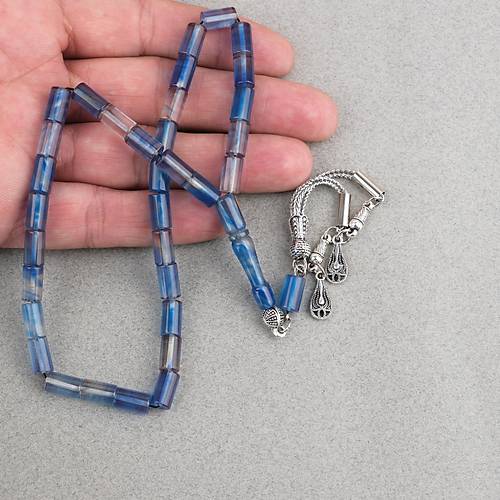 S�kma Kehribar Kesme Kesim Alpaka P�sk�ll� 6x10mm Tesbih