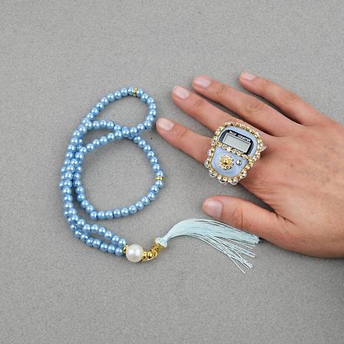 Tal Zikirmatik Elektronik Tesbih ve 99luk Namaz Tesbih Seti -Gk Mavi