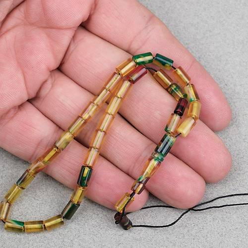 Ate� Kehribar Kesme Kesim 4x7mm Tesbih- Sar�-Ye�il