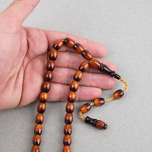 S�kma Kehribar Renk S�zmesi Usta ��i �mzal� Kaps�l Kesim 9x11mm Tesbih