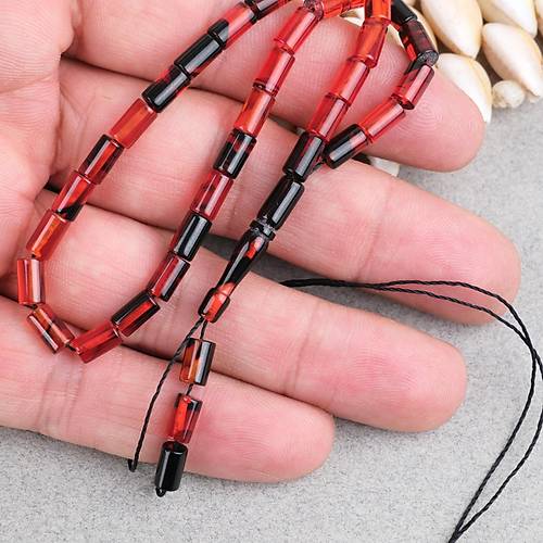 Ate� Kehribar Kesme Kesim 4x7mm Tesbih- Siyah-K�rm�z�