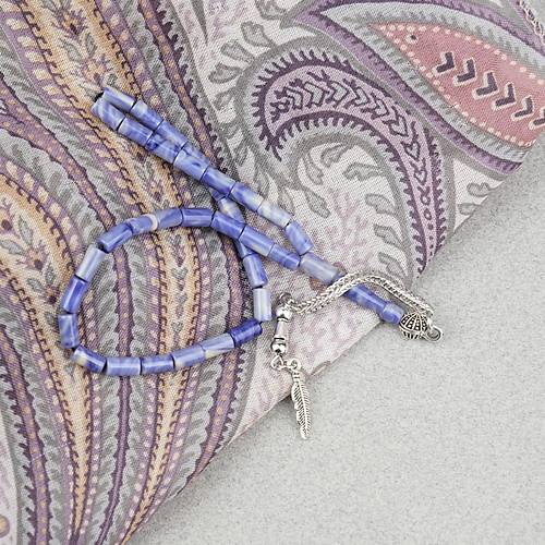 S�kma Kehribar Alpaka P�sk�ll� Kesme Kesim 4x7mm Tesbih- Krem-Mavi