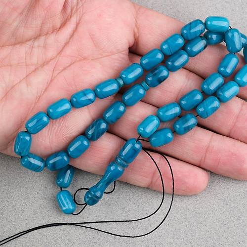 S�kma Kehribar Kaps�l Kesim 7x11mm Tesbih P�sk�ls�z Turkuaz Ye�ili