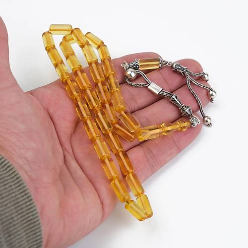 Su Damlas Doal Kaya Damla Kehribar 925Ayar Gm Pskl Kesme Kesim 6x13mm Tesbih