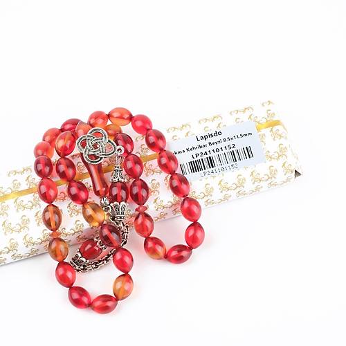 S�kma Kehribar Alpaka P�sk�l Beyzi Kesim 8.5x11.5mm Tesbih