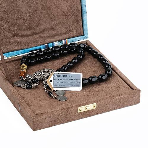 Erzurum Oltu 925Ayar Ar Gm Pskl, zel mame Faset Beyzi Kesim 11.5x15mm Tesbih