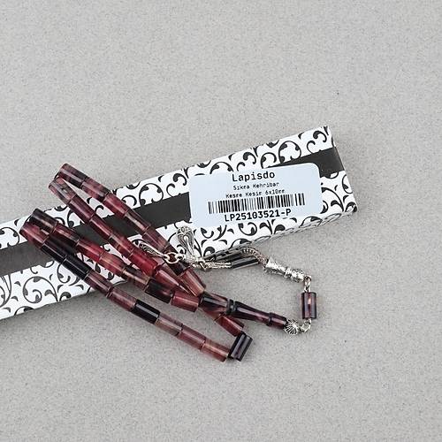 S�kma Kehribar Kesme Kesim Alpaka P�sk�ll� 6x10mm Tesbih