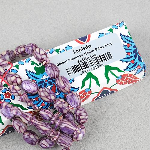 Galalit Yumurta Kesim 8.5x12mm Tesbih -Sedefli Lila