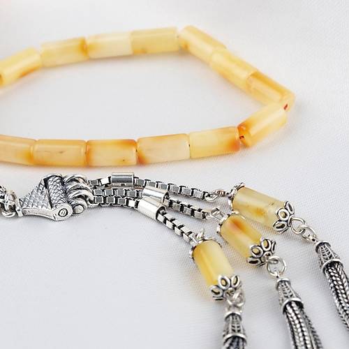 Rus Kaya Damla Kehribar 925Ayar G�m�� P�sk�l Kesme Kesim 5x10mm Tesbih