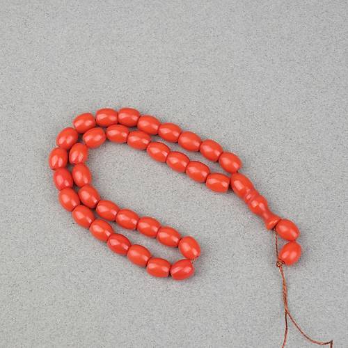 S�kma Kehribar Beyzi Kesim 9x11mm Tesbih - Turuncu P�sk�ls�z