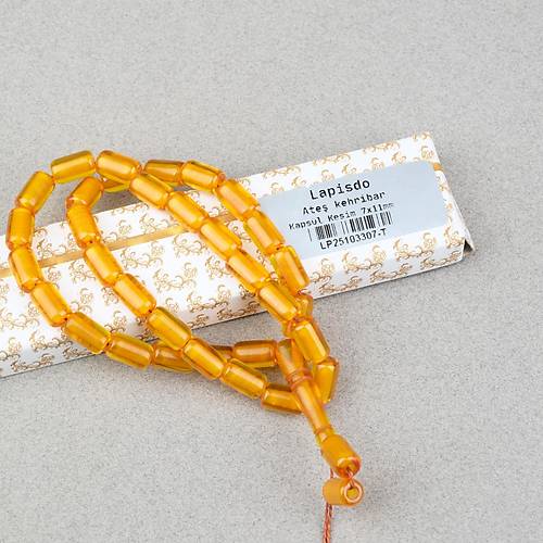 Ate� Kehribar Kaps�l Kesim 7x11mm- �effaf Sar� P�sk�ls�z