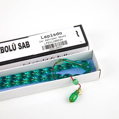 Zar Kehribar Beyzi Kesim 8x11.5mm Tesbih -Yeil