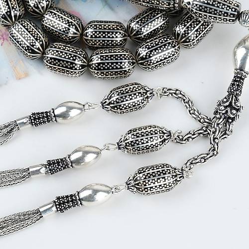 Erzurum Oltu 925Ayar Gm lemeli Nakka mame Kapsl Kesim 11x16mm Tesbih