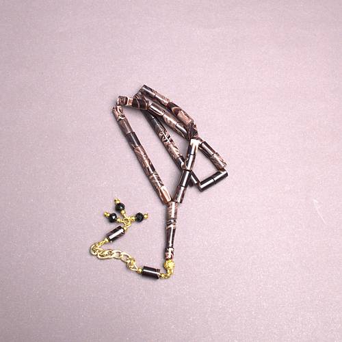 S�kma Kehribar Kesme Kesim Alt�n Renk P�sk�ll� 6x10mm Tesbih