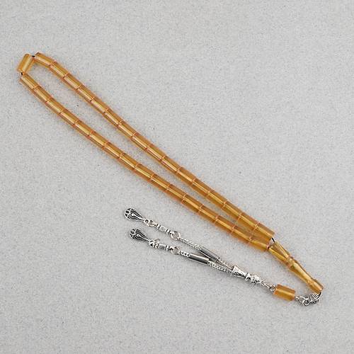 S�kma Kehribar Kesme Kesim Alpaka P�sk�ll� 6x10mm Tesbih