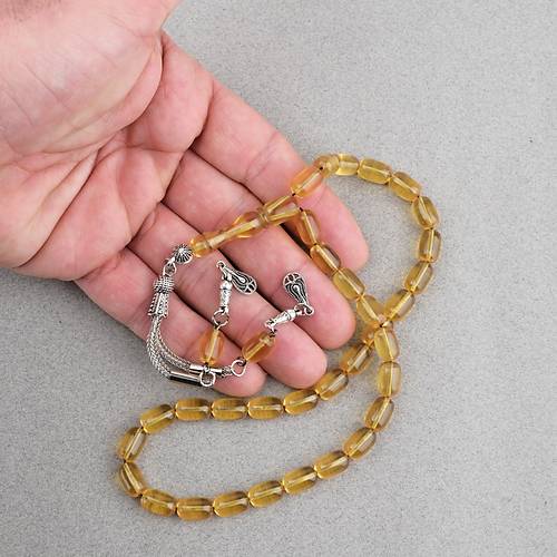 S�kma Kehribar Kaps�l Kesim Alpaka P�sk�ll� 7x11mm Tesbih Sar�