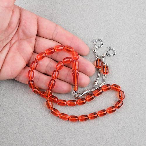 Ate� Kehribar Kaps�l Kesim Alpaka P�sk�ll� 7x11mm Tesbih