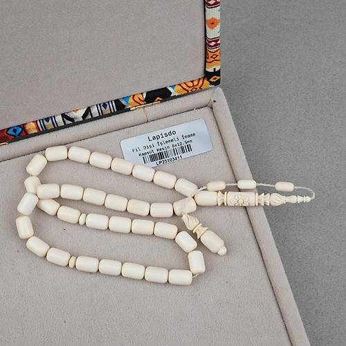 Fil Di�i Kaps�l Kesim ��lemeli �mame Mesut Varl� Usta ��i 8x12.5mm Tesbih - Beyaz