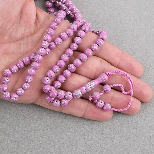 Hac Umre Hediyelik Ta�l� 99luk 7mm Tesbih - Pembe