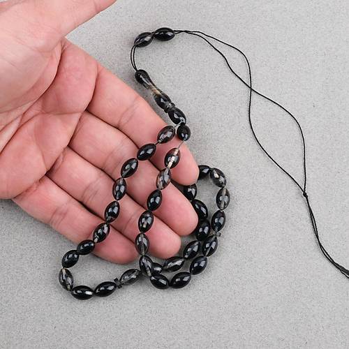 S�kma Kehribar Beyzi Kesim 7x11mm Tesbih P�sk�ls�z Siyah Gri